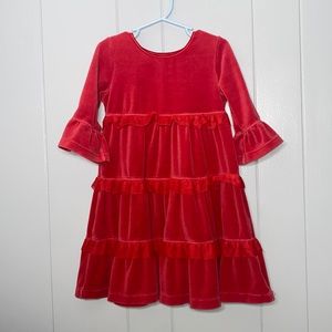 Hanna Andersson Girl’s Red Long Sleeve Velour Ruffle Twirl Dress Size 100 (4)